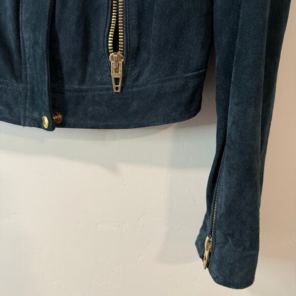 Blank NYC Women's Genuine Suede Moto Jacket Galactic Teal Dark Large - Picture 4 of 8